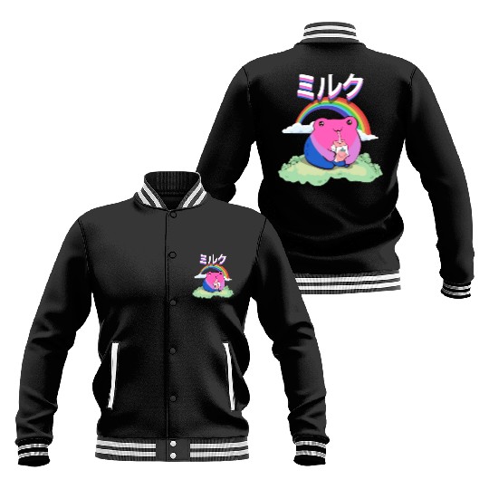 Kawaii Frog Strawberry Milk Bisexual Pride Flag Baseball Jackets