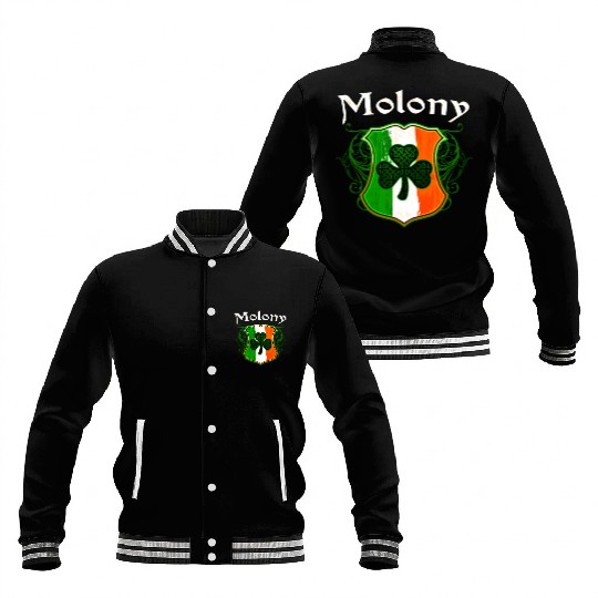Molony Irish Surname Ireland Flag Shield Shamrock Baseball Jackets