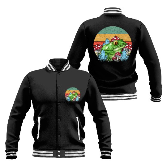 Retro Realistic Toad Frog Mushrooms Baseball Jackets