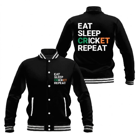 Eat Sleep Cricket Repeat Ireland Flag Sports Gift Baseball Jackets