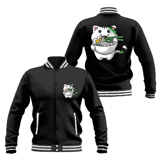 Demiromantic Pride Kawaii Cat Ramen Noodles Baseball Jackets