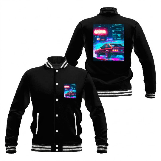Vaporwave Car Synthwave City Baseball Jackets