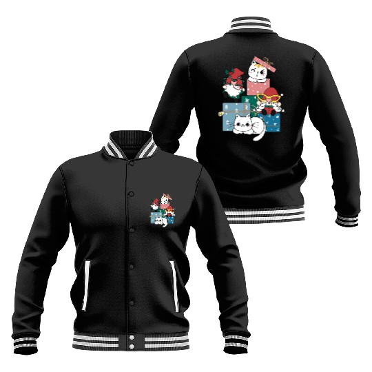 cute gnome and kitty cats on present gift box Baseball Jackets