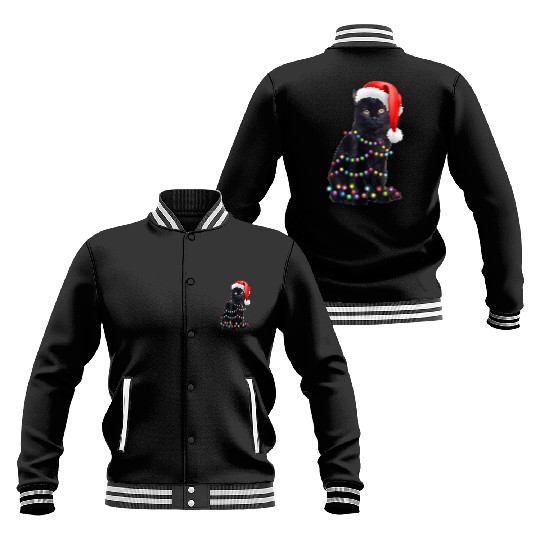 Black Cat Christmas Light Funny Cat Love Christmas Baseball Jackets
