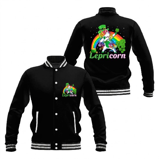Lepricorn St Patricks Day Dabbing Unicorn Girls Baseball Jackets