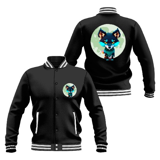Cute Wolf Moon Graphic Baseball Jackets
