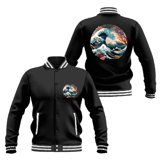 Watercolor Sea Waves Asian Art Water Nature Baseball Jackets