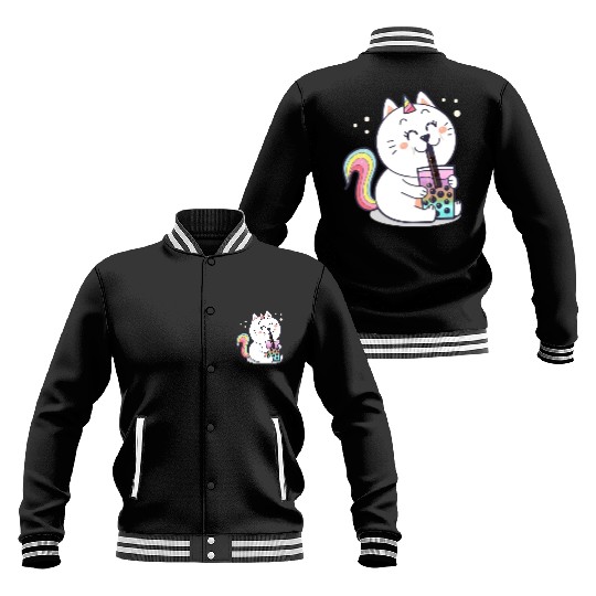 Bubble Tea Cute Kawaii Unicorn Cat Japanese Baseball Jackets