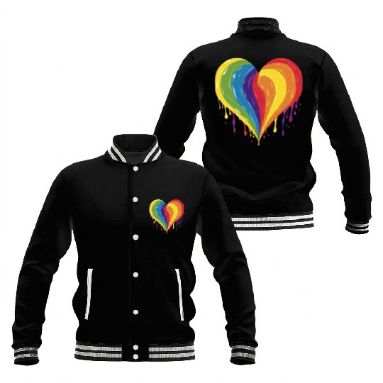 LGBTQ+ Empowerment: Rainbow Heart, Support Gay, Baseball Jackets