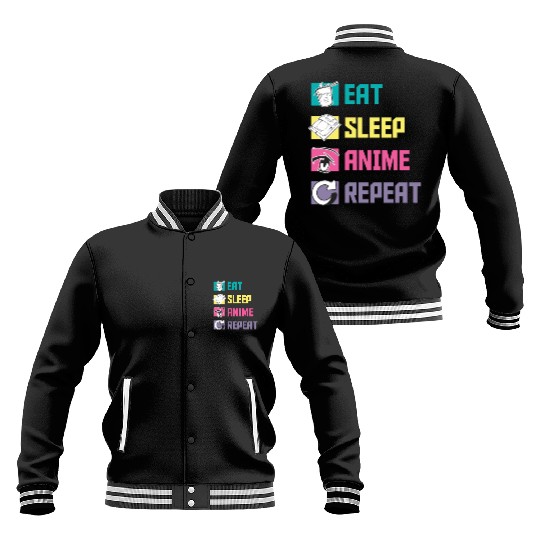 Eat Sleep Anime Repeat funny Baseball Jackets