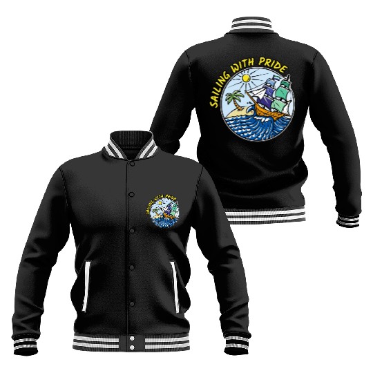 LGBTQ Sailing Ship with Gay Flag, Family Vacation Baseball Jackets