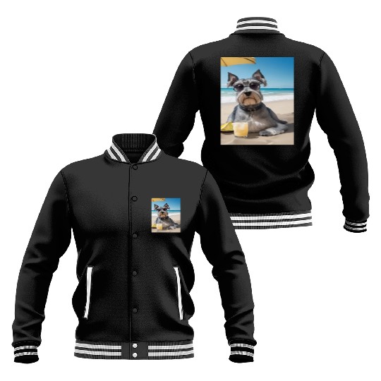 Schnauzer Chilling at Beach with a Drink Baseball Jackets