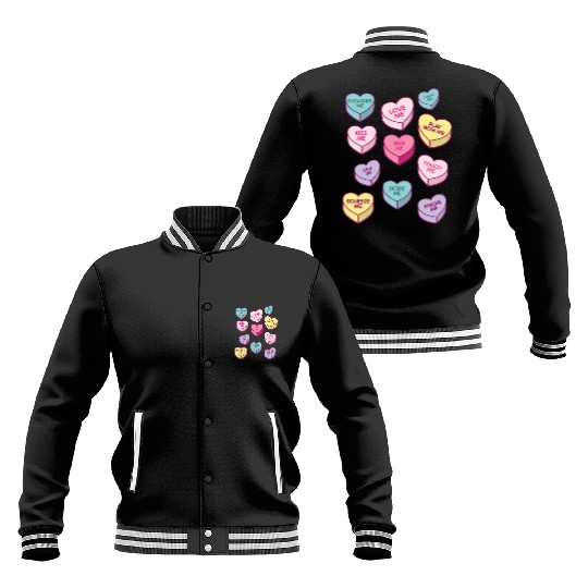 Love Me Kiss Me Pleasure Me Candy Hearts Baseball Jackets