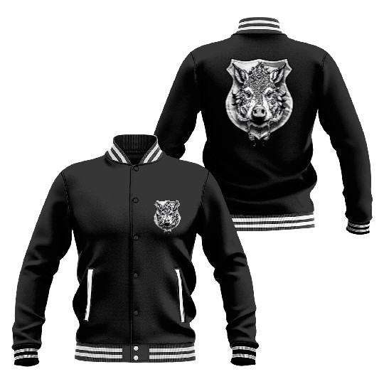 shield with wild boar head - DIGITAL - grayscale Baseball Jackets