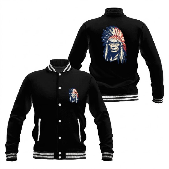 Indian Native American Chief Feather Headdress Baseball Jackets