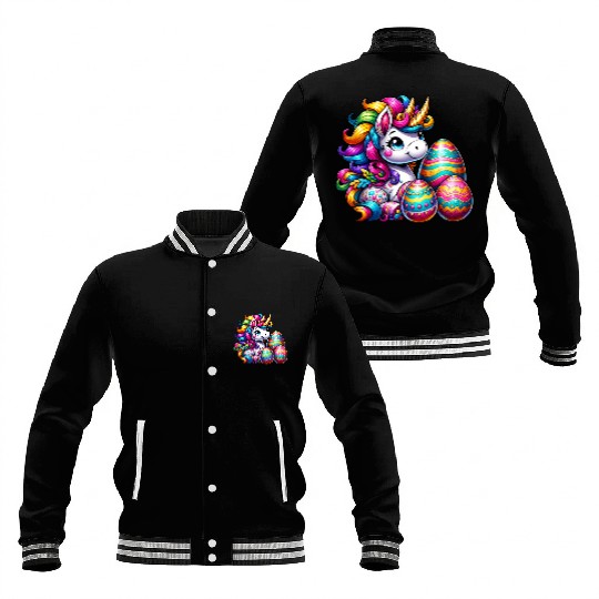 Easter Unicorn & Colorful Eggs Baseball Jackets