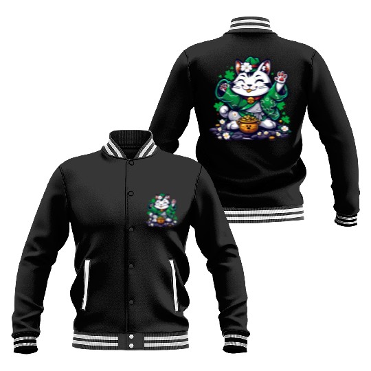 Kawaii St Patricks Day Cat With a Pot Of Gold Baseball Jackets