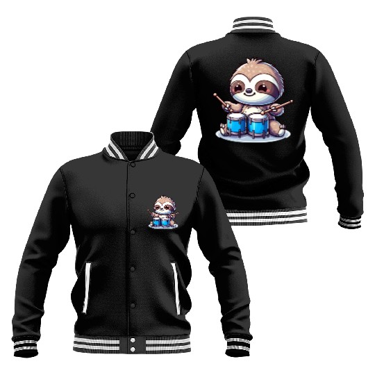 Cool Sloth Drummer Lazy Vibes Design Baseball Jackets