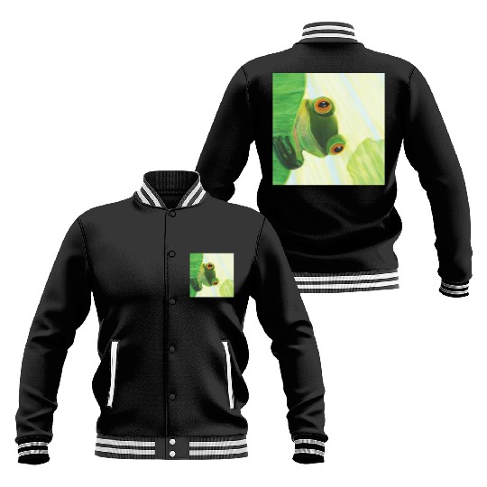 Cute Green Frog Peeping out From Behind Lily Pad Baseball Jackets