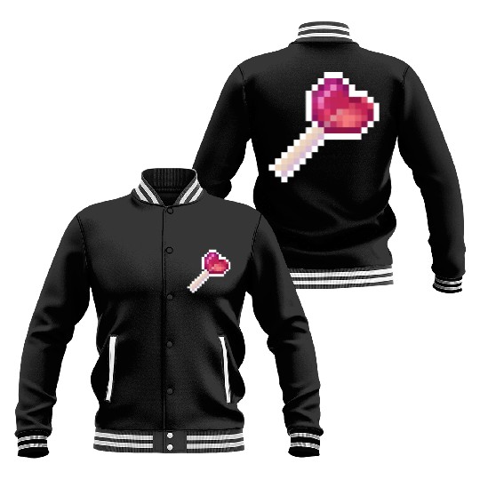 Pixel Art Sprite Cute Heart Lollipop Baseball Jackets