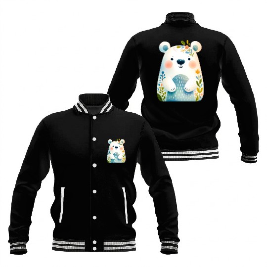 White bear cub with flowers Baseball Jackets