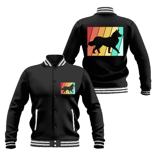 Retro 80s Border Collie Dog Silhouette Baseball Jackets
