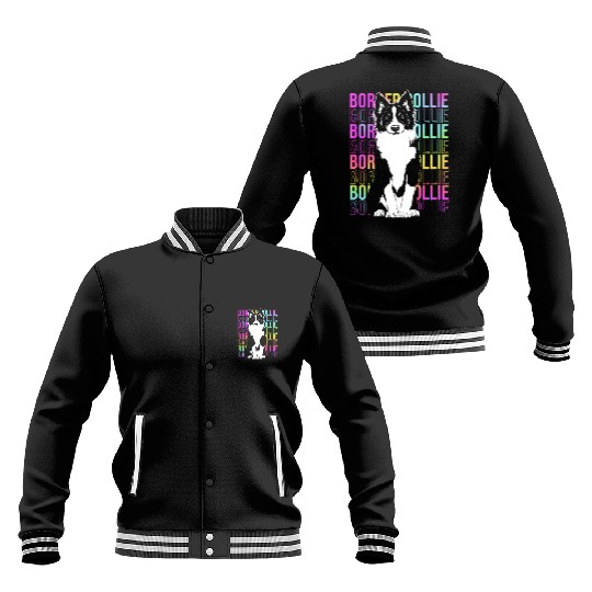 Colorful Text Art Design Dog Lover Border Collie Baseball Jackets