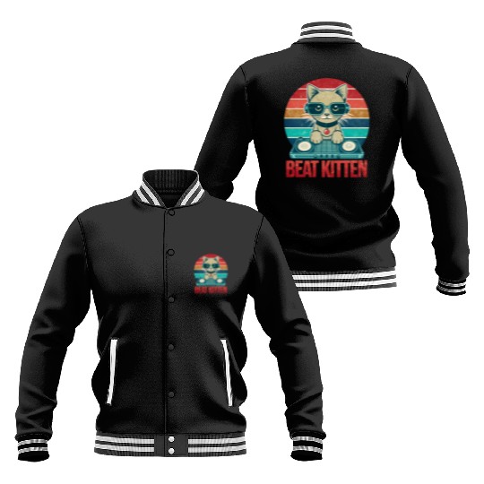 Vintage DJ Kitten Beat Sunset Streetwear Style Baseball Jackets