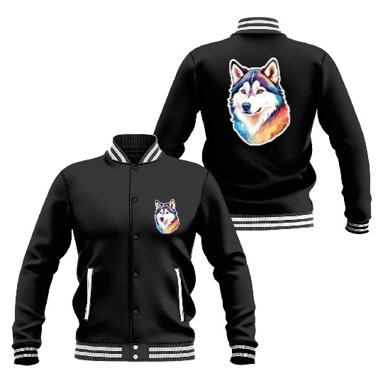 Siberian Husky Watercolor Baseball Jackets
