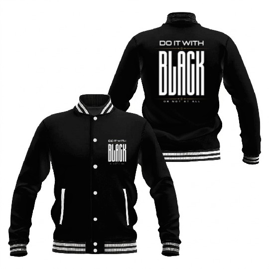 BLACK Letter Print And Gradient Color Crew Neck Baseball Jackets