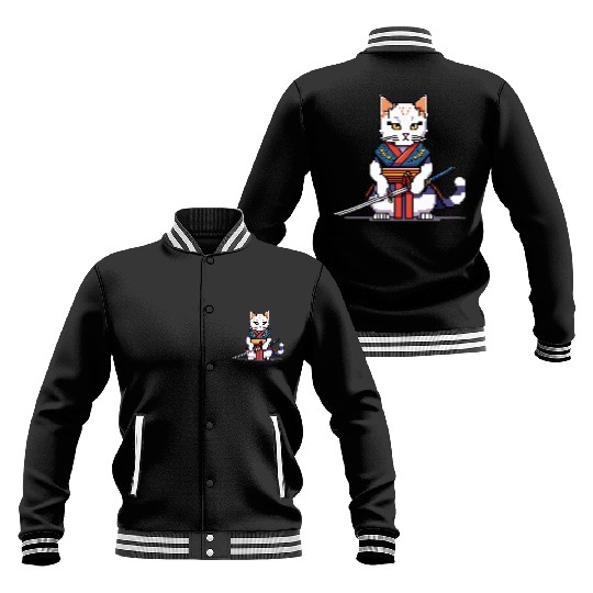 Pixel Samurai Cat Warrior Baseball Jackets