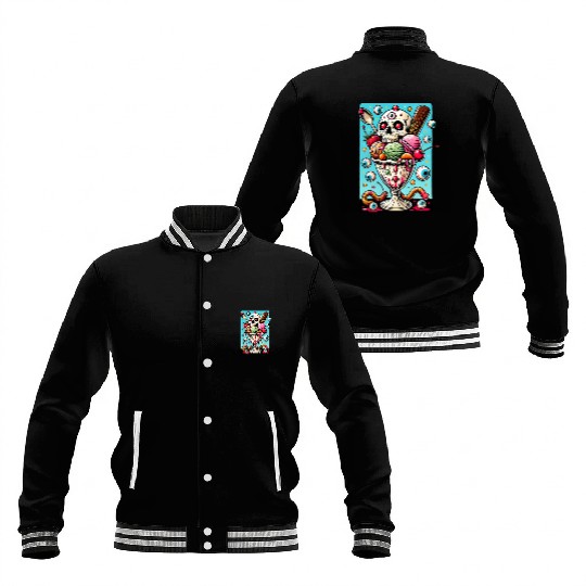 Spooky Sundae Skull Art: Creepy Dessert Aesthetic Baseball Jackets
