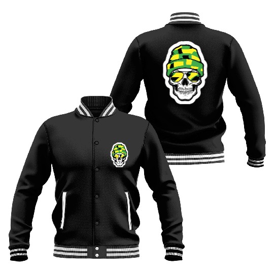 Human Skull Wearing Green Beanie Baseball Jackets