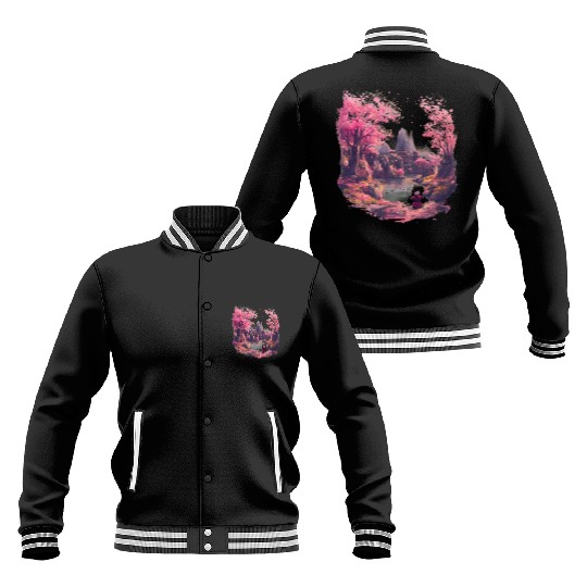 Meditative Cherry Blossoms Idyll Zen Nature Asian Baseball Jackets