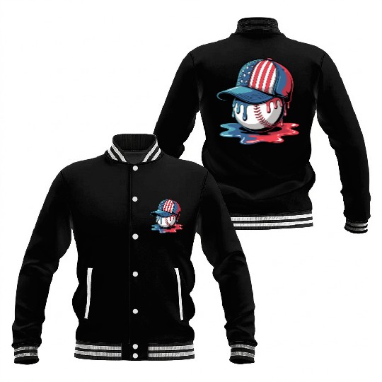 Patriotic Baseball Dripping Flag Hat Baseball Jackets