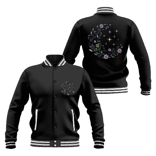 Elegant Floral Crescent Baseball Jackets