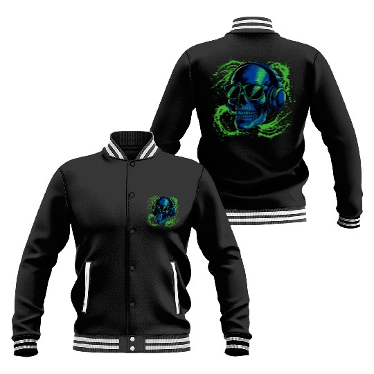 Neon Beats Skull – Music Never Dies Baseball Jackets
