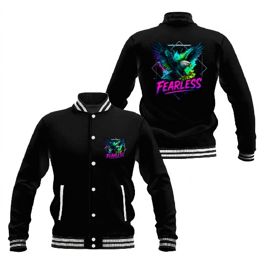 Fearless Eagle Neon Design Baseball Jackets