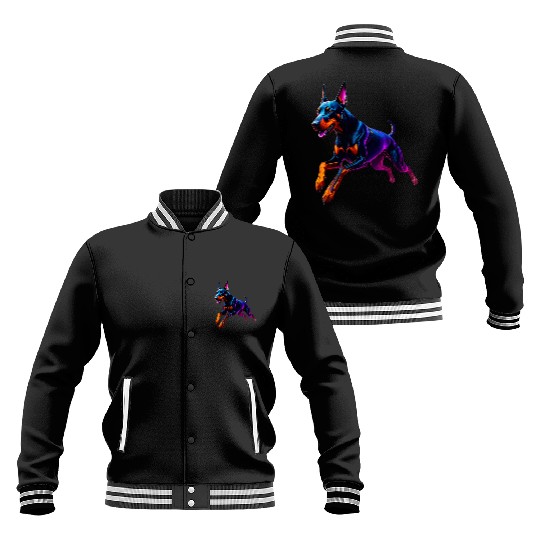 Neon Doberman Running Illustration Baseball Jackets