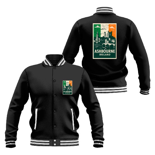 Irish Villagescape with Castle and Church Baseball Jackets