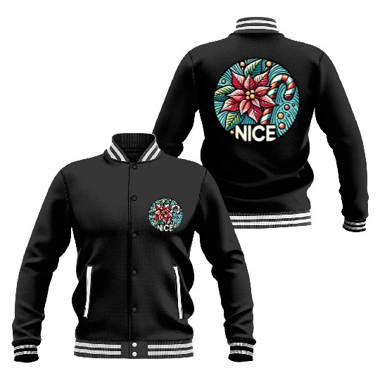 Festive Poinsettia Holiday Patch Baseball Jackets