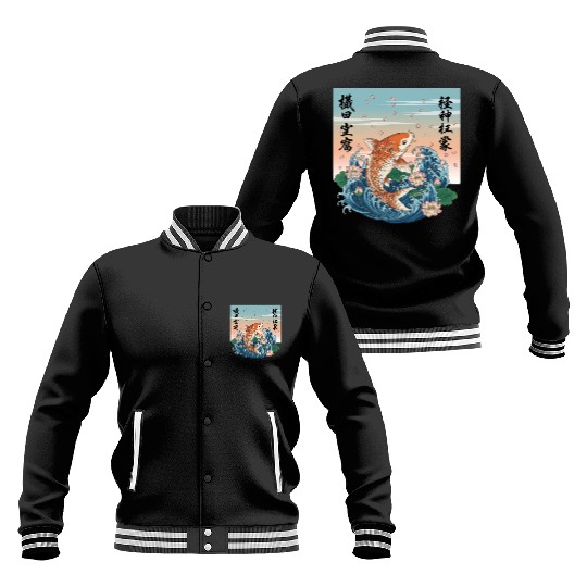 Koi Fish and Lotus Harmony Design Baseball Jackets