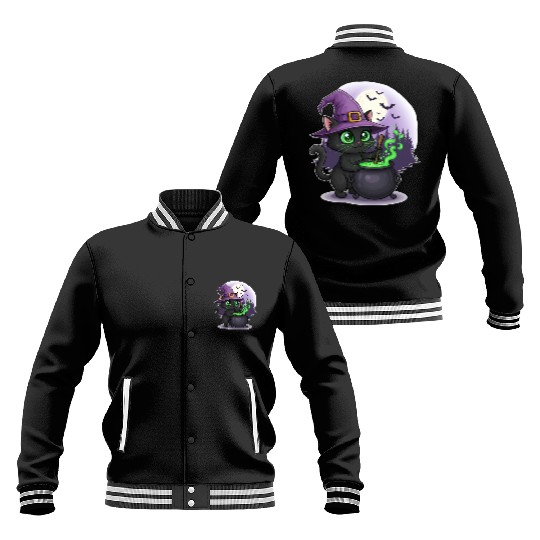 Enchanting Witch Cat Under Full Moon Baseball Jackets