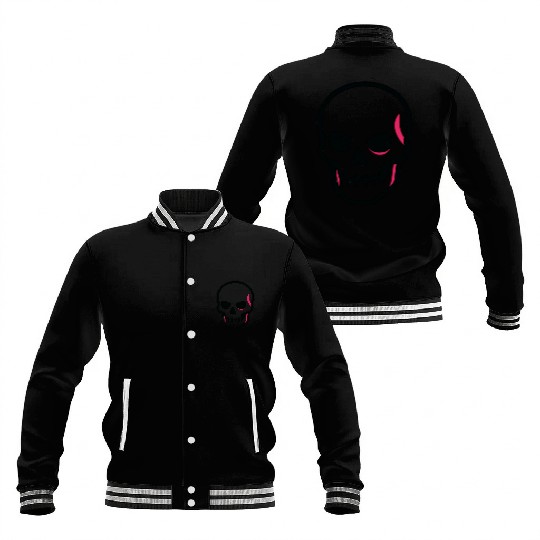 Neon Pink Skull Graphic Design Baseball Jackets