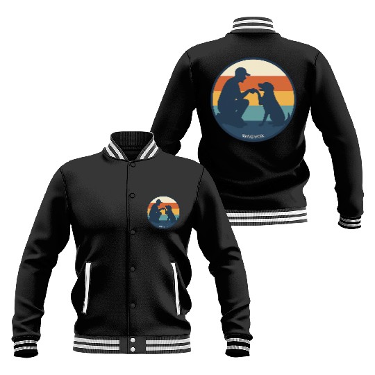 Dog Dad Retro Sunset Badge Baseball Jackets | Wagvox