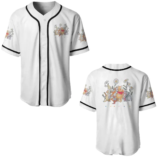 Retro Winnie Pooh Friends Matching Baseball Jerseys, Disney Winnie The Pooh Team Baseball Jerseys