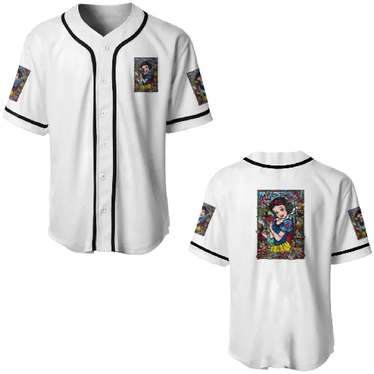 Snow White Stained Glass Baseball Jerseys, Disney Princess Baseball Jerseys, Disney Snow White Princess Baseball Jerseys