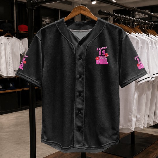 fabulous 15 birthday girl 15th birthday pink Kiss Baseball Jerseys