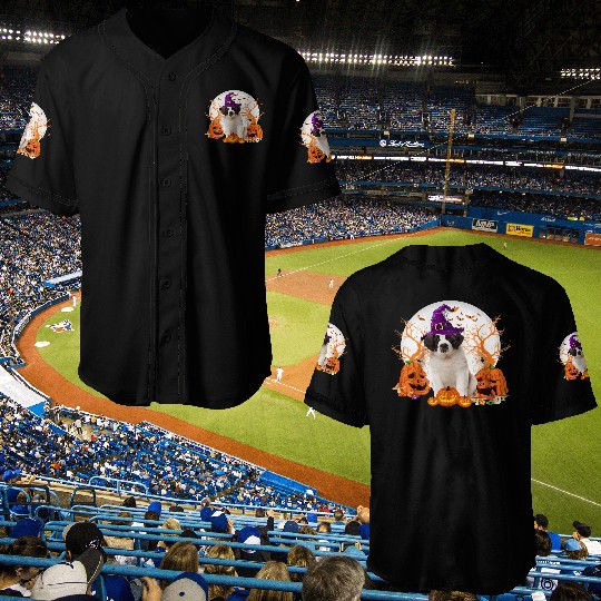 Dog Halloween Saint Bernard Dog Jack O Lantern Baseball Jerseys