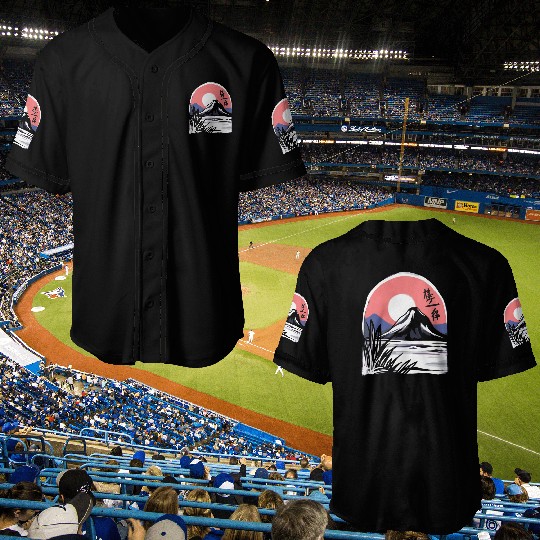 zen cartoons japan nature mountain sun Baseball Jerseys